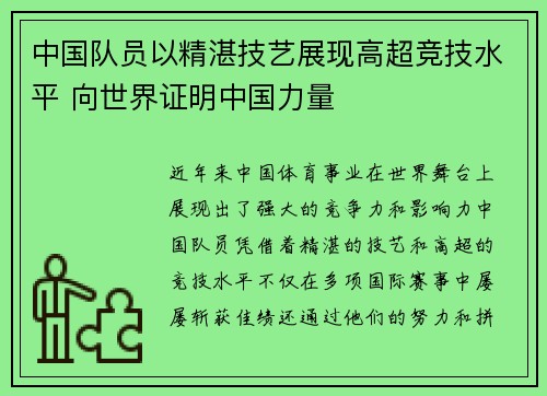 中国队员以精湛技艺展现高超竞技水平 向世界证明中国力量